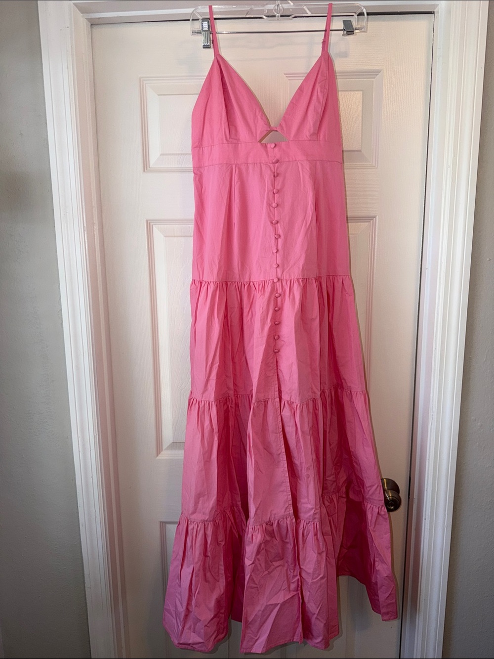 Pink Spaghetti-Strap Maxi Dress with Button Front